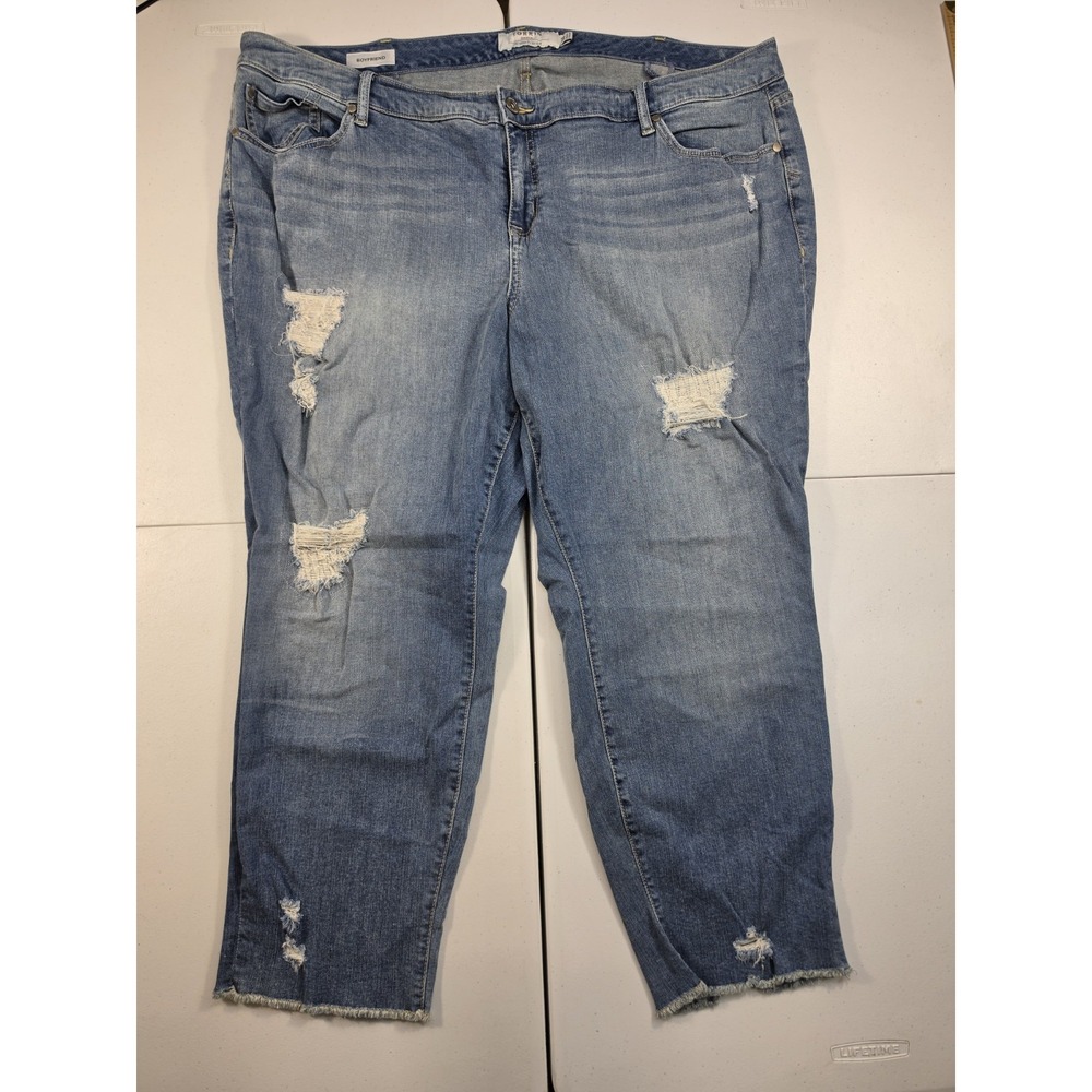 Torrid Boyfriend Distressed Ankle Jeans Frayed Hem Size 26 Blue Stretch Denim